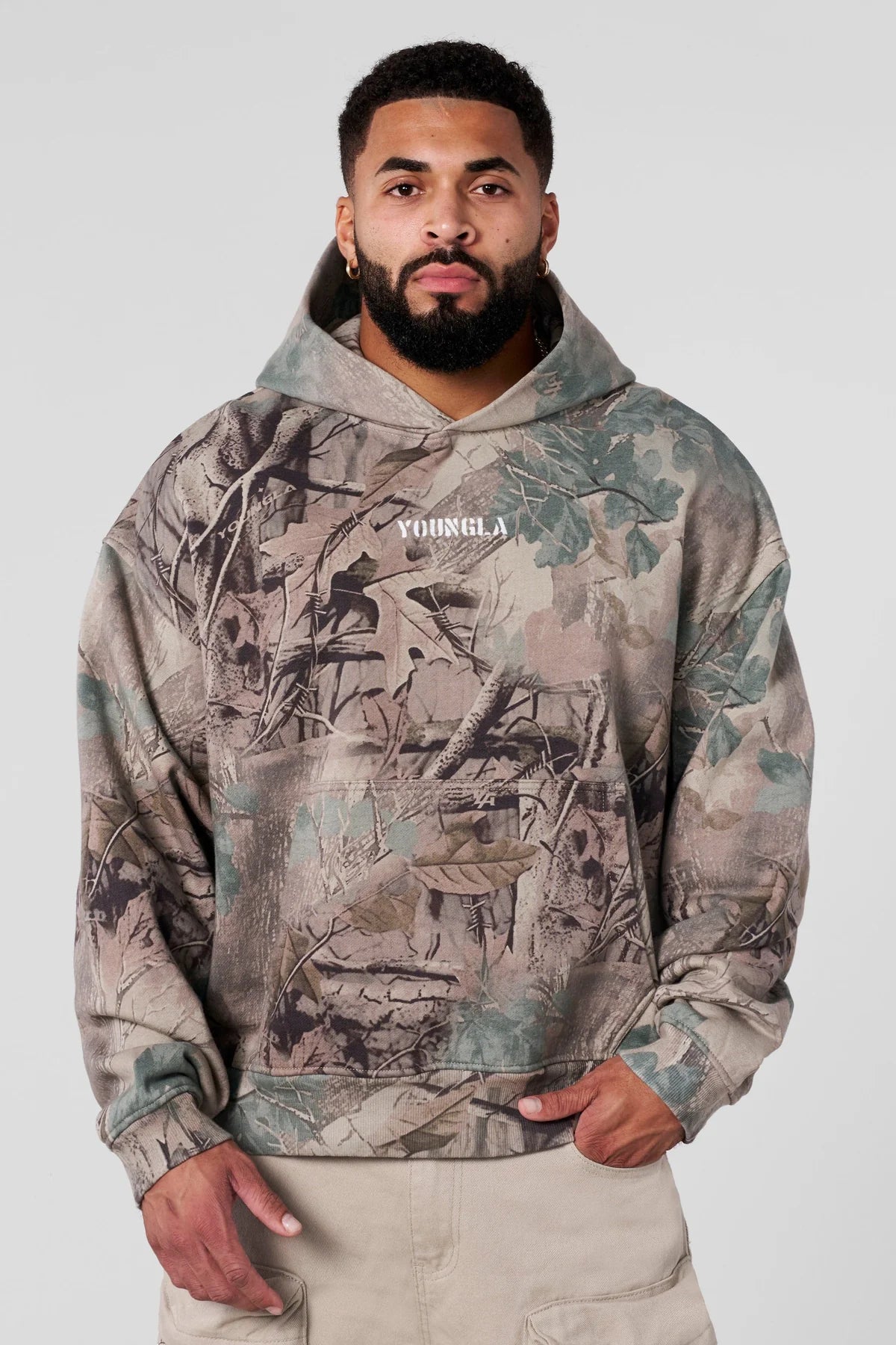 YoungLA Pullover Hoodie Tree Camo Collection Beige