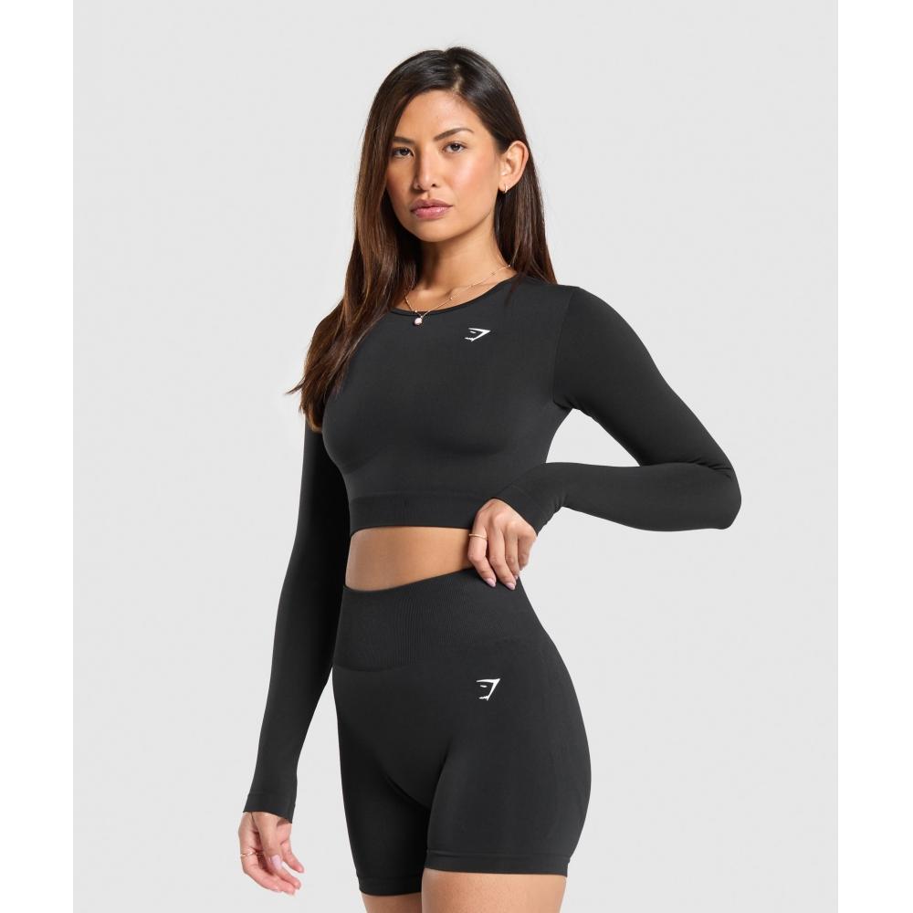 GymShark Crop Top Everyday Seamless Long Sleeve Negro