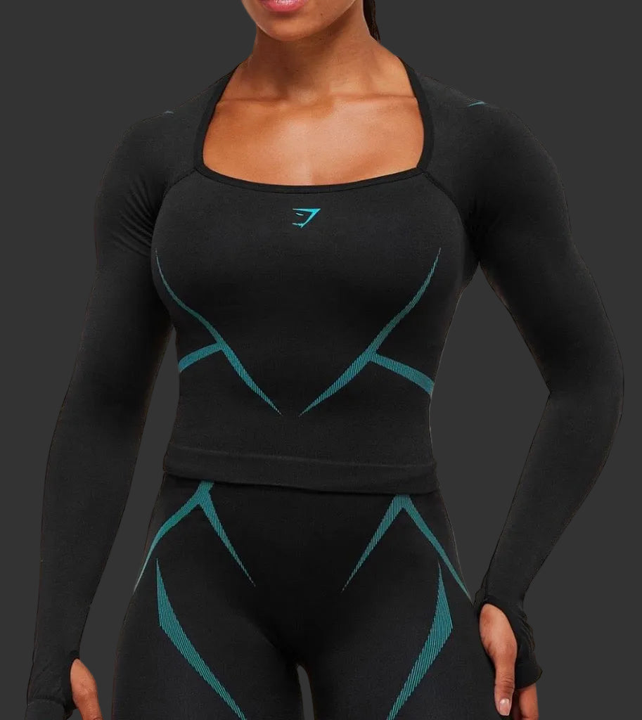 Gymshark Apex Lift Seamless Long Sleeve Crop top blue