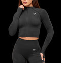 Gymshark Vital Seamless Midi Zip 2.0 Pullover - Black Marl