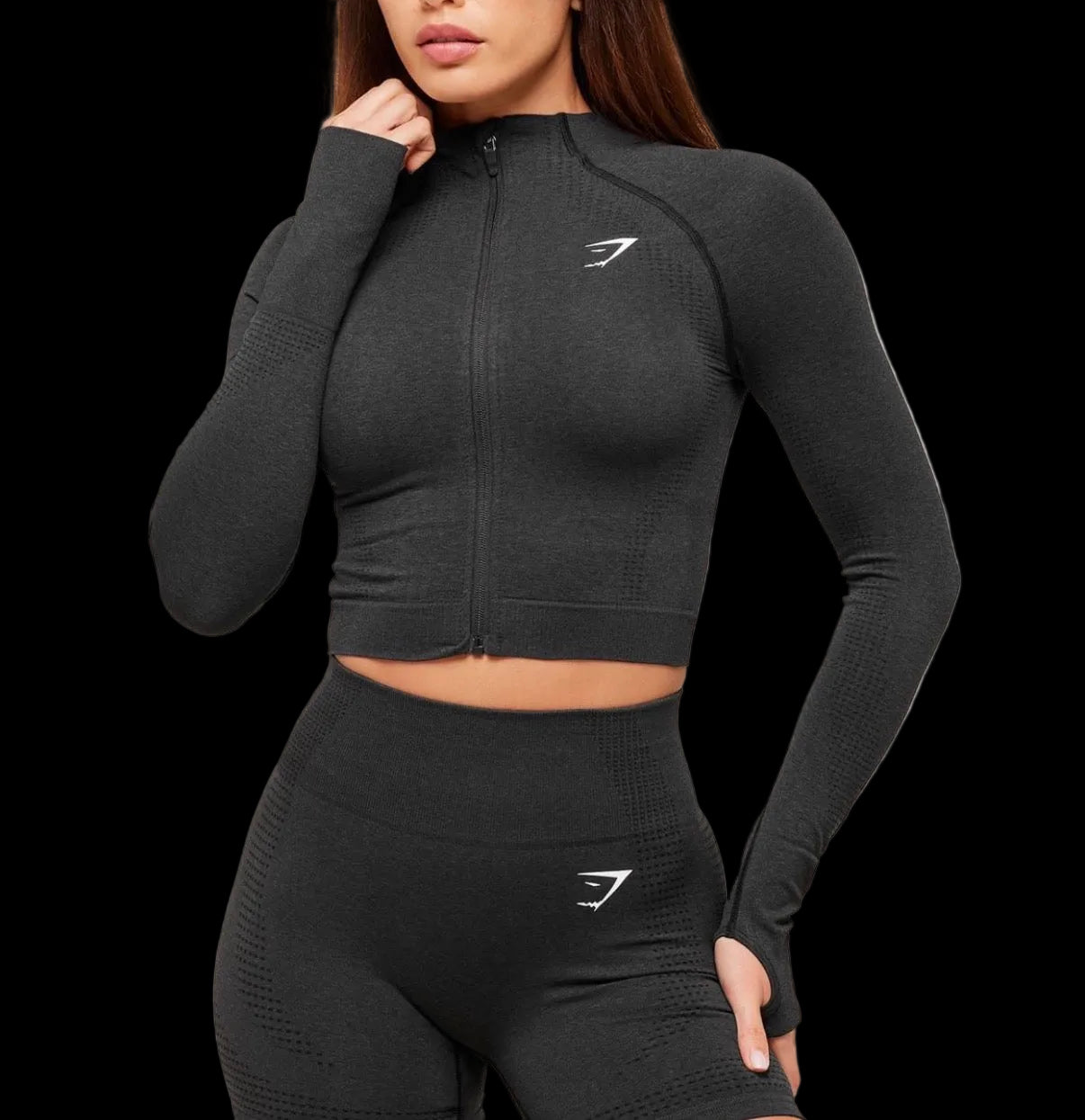 Gymshark Vital Seamless Midi Zip 2.0 Pullover - Black Marl