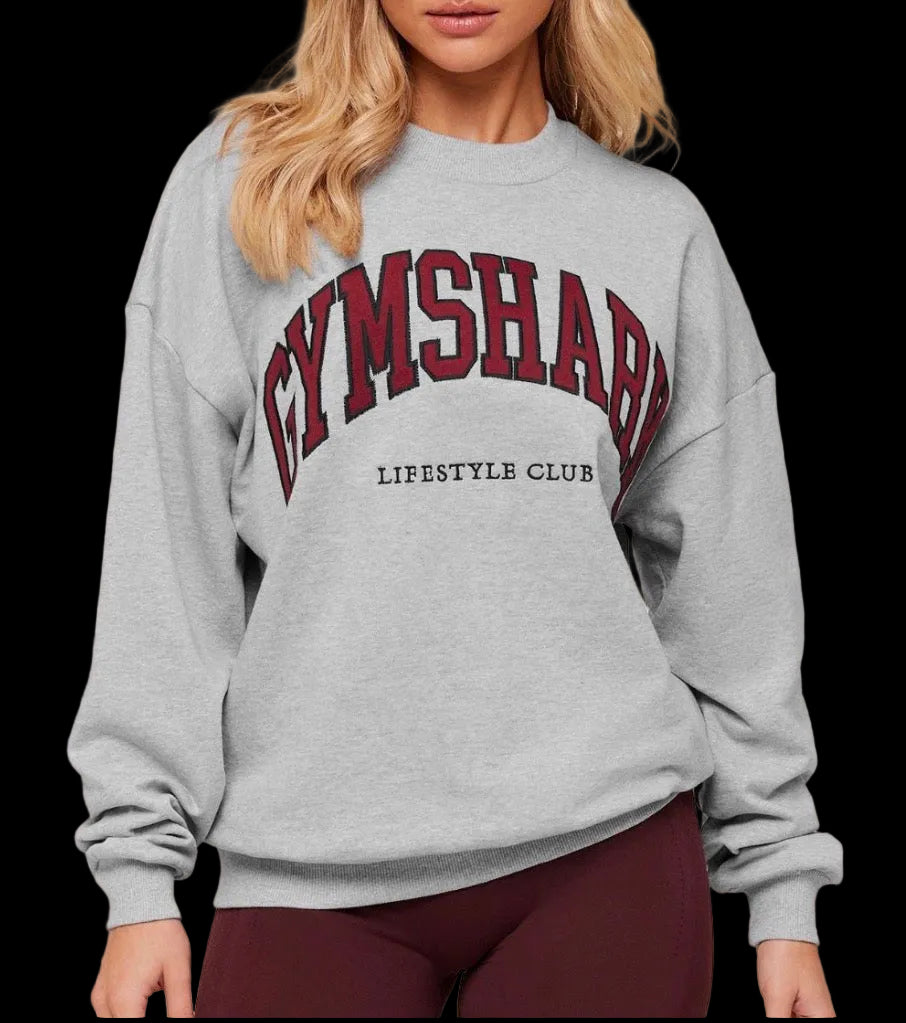 Gymshark Collegiate Graphic Crew Neck Pullover - Light Grey Core Marl/GS Sets Red