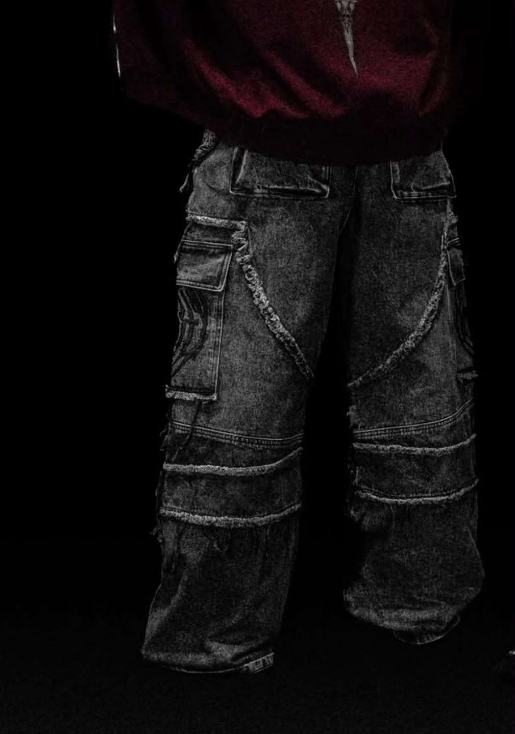oversized distressed denim cargo jeans