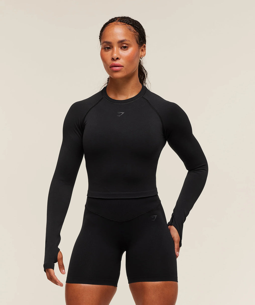GymShark Activate LongSleeve Crop Top Black