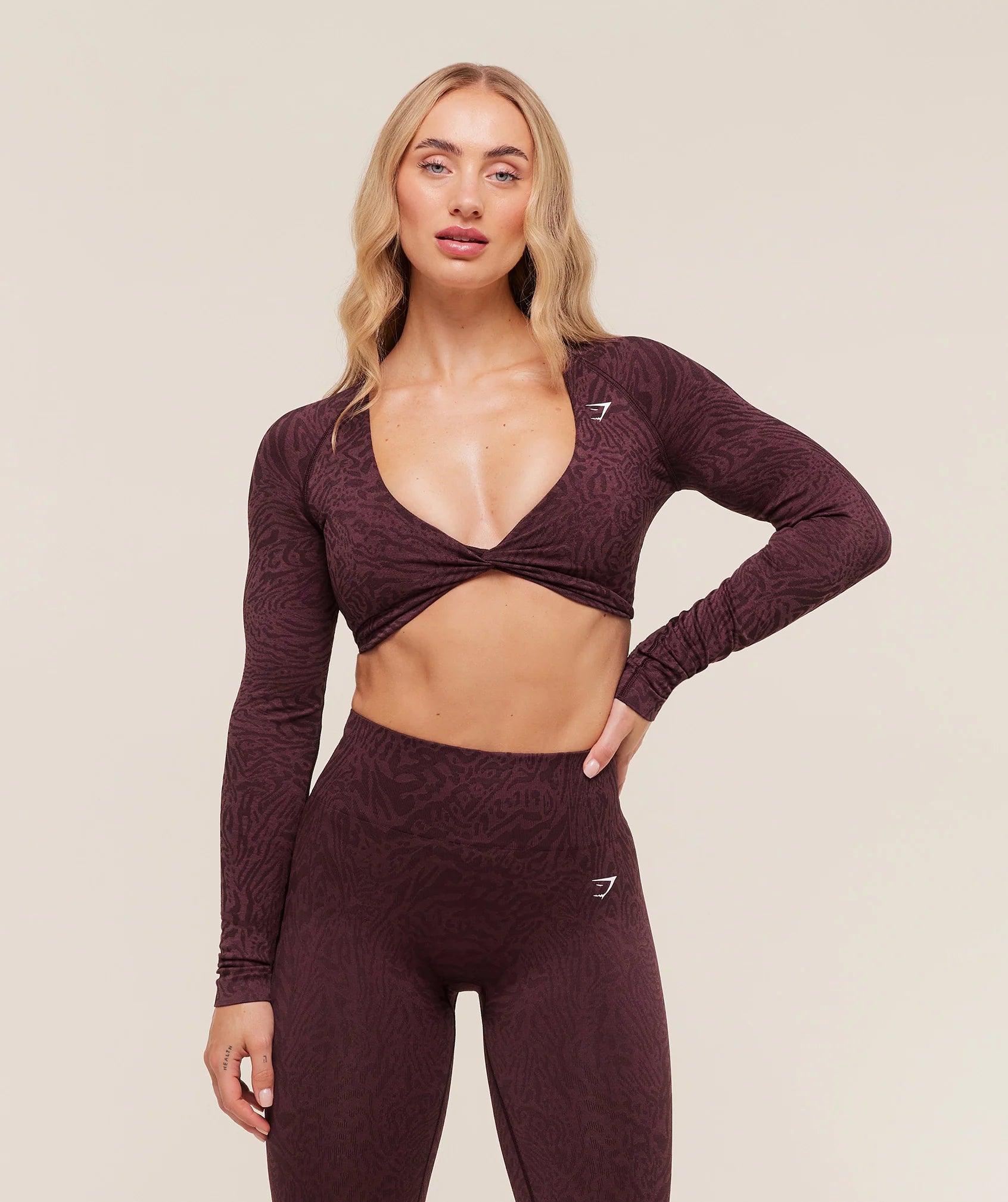 GymShark Adapt Animal LongSleeve Crop Top Cherry