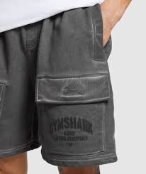 GymShark Heavyweight Washed Cargo Shorts Gris