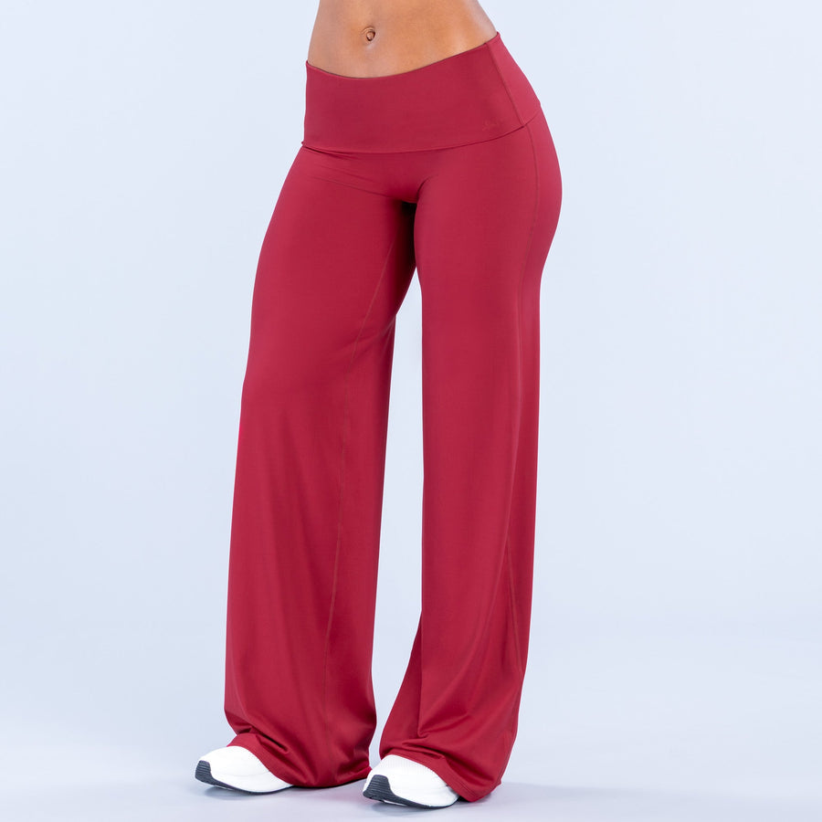 DFYNE Sav Fold Over Wide Leg Pants Cherry