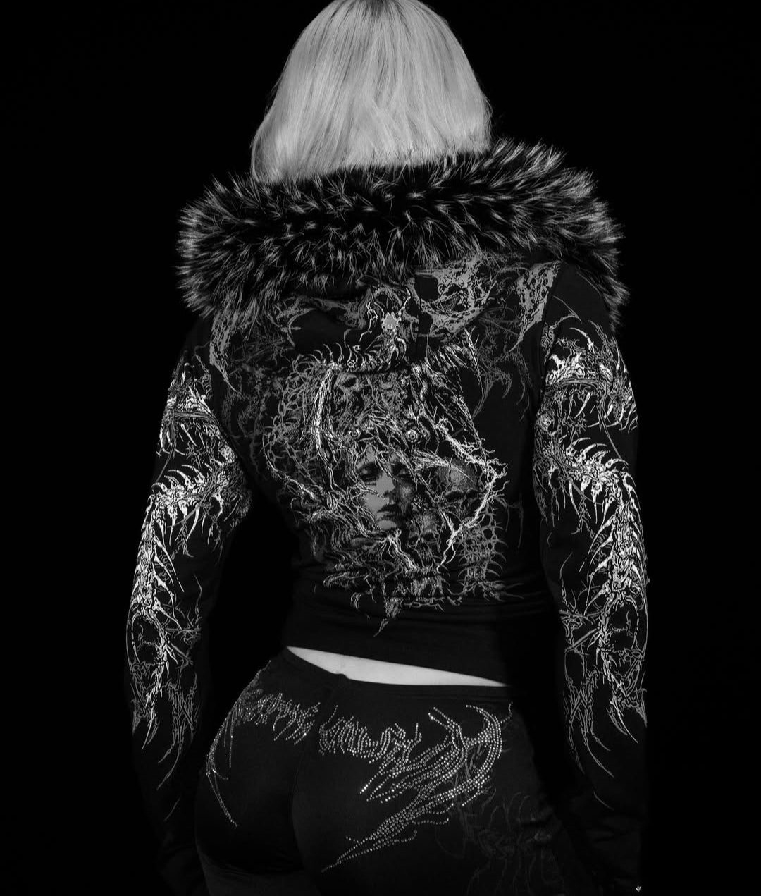 Breathedivinity Womens Parasite Fitted Faux-Fur Zip Up Jacket