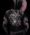 Breathedivinity Womens Parasite Fitted Faux-Fur Zip Up Jacket Pink