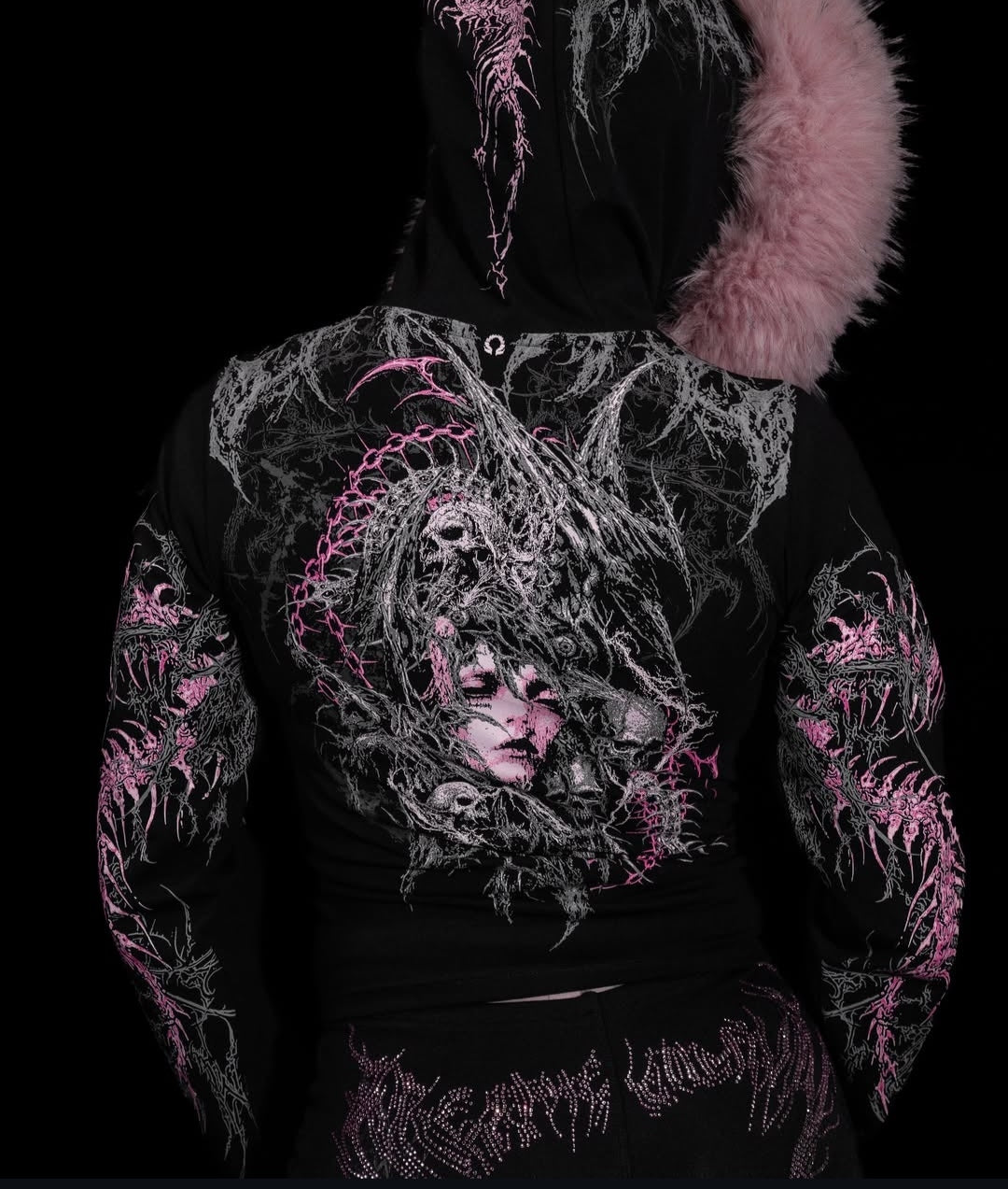 Breathedivinity Womens Parasite Fitted Faux-Fur Zip Up Jacket Pink