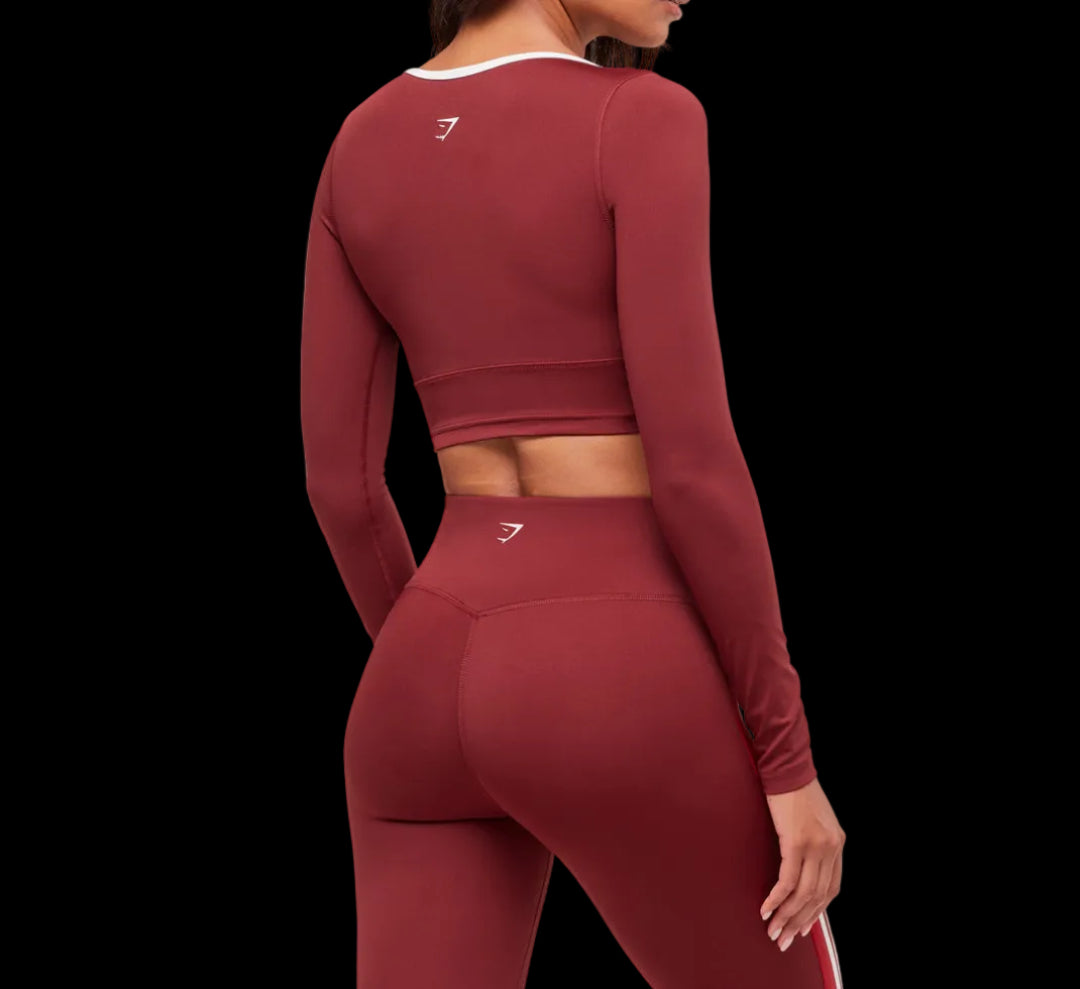 Gymshark Piping Long Sleeve Crop Top Sets Red
