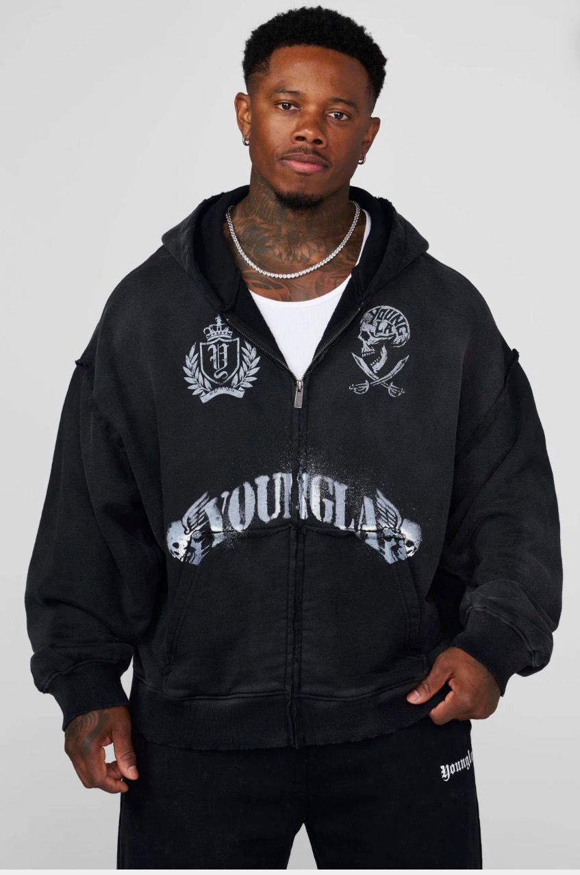 YoungLA Gosth Zip UP Hoodie Black
