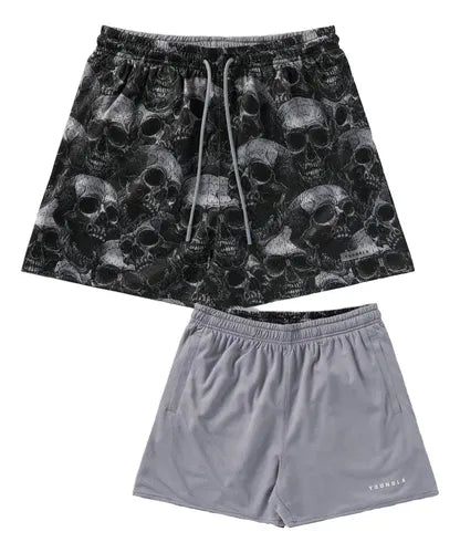 YoungLA Skulls & Roses Reversible Shorts