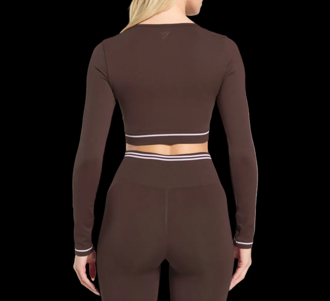 Gymshark Contrast Seamless Crop Top Heritage Brown