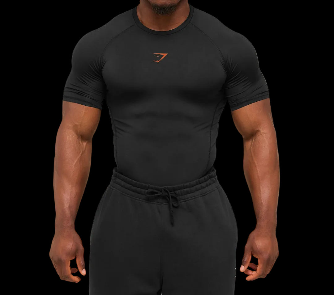 Gymshark Element Baselayer T-Shirt - Black / Nutmeg Orange