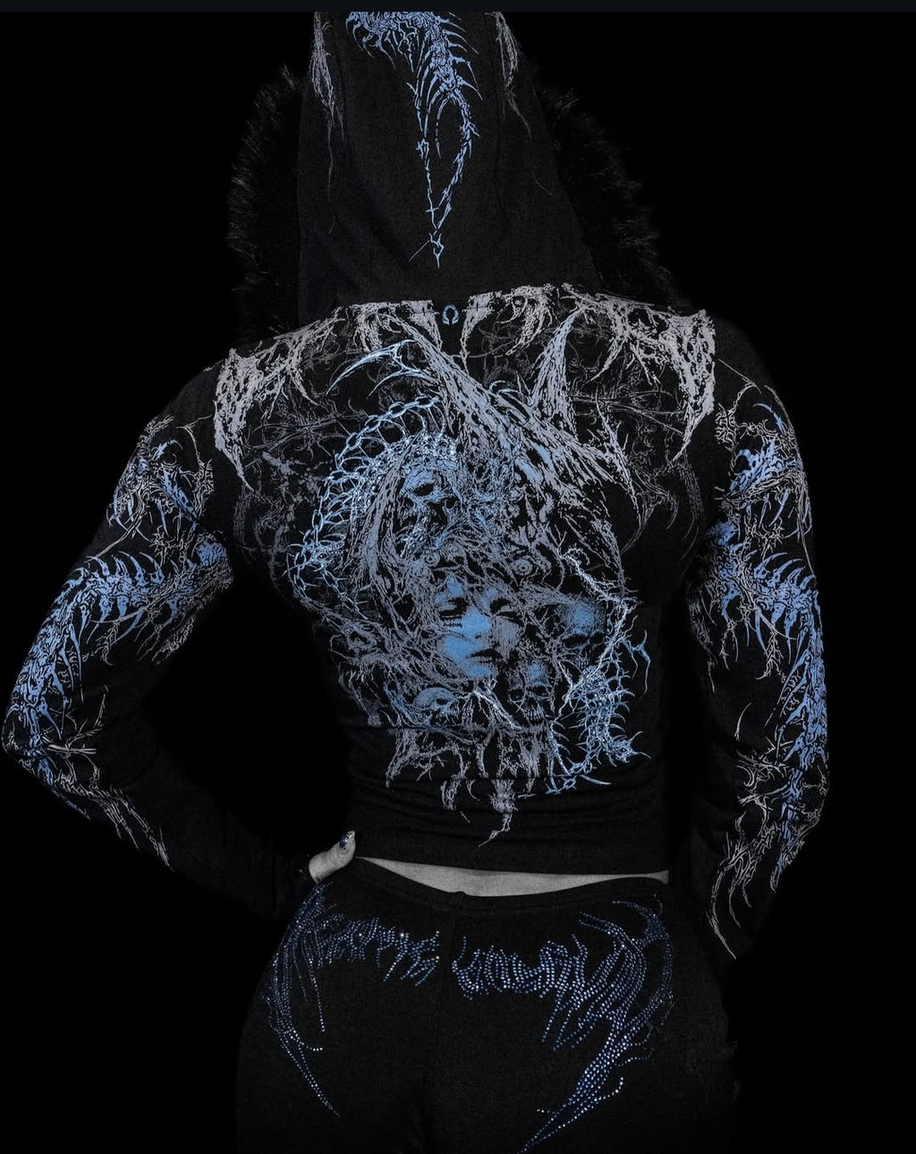 Breathedivinity Womens Parasite Fitted Faux-Fur Zip Up Jacket Blue