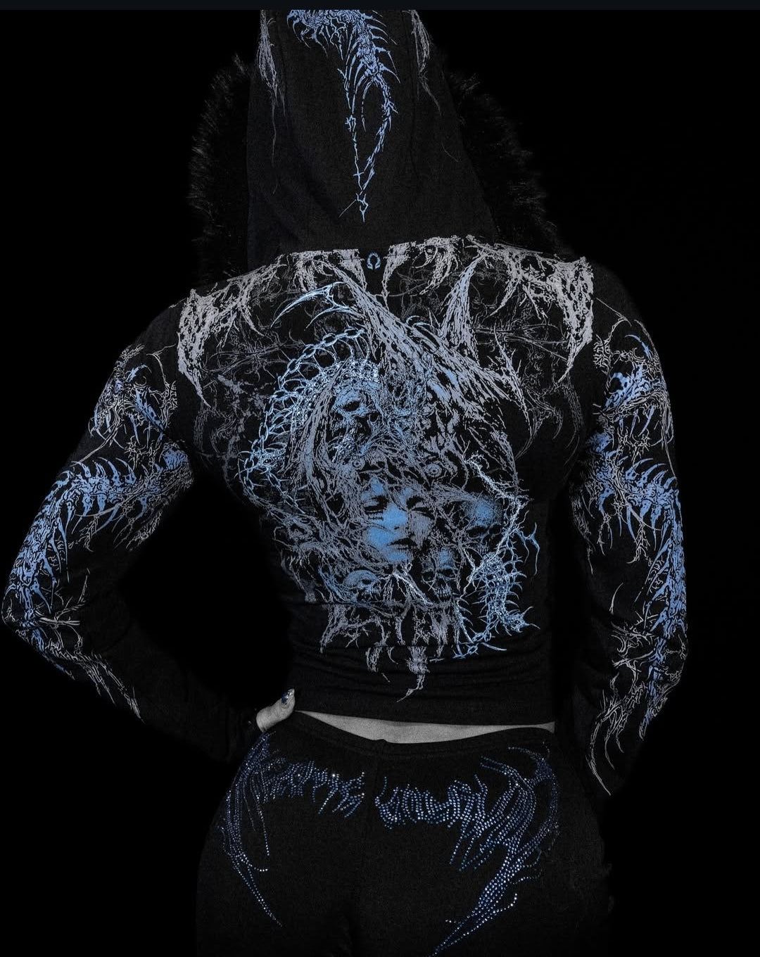 Breathedivinity Womens Parasite Fitted Faux-Fur Zip Up Jacket Blue