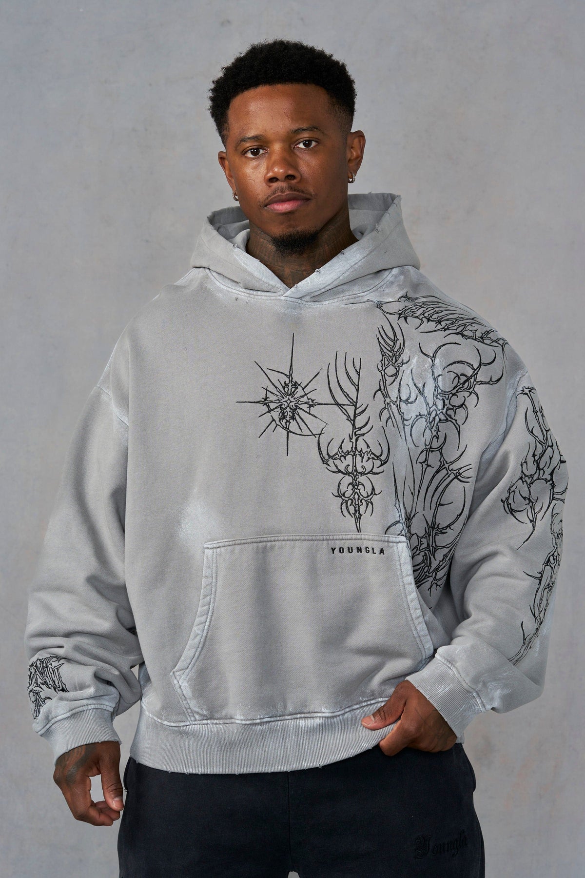 YoungLA Cyberpunk Hoodies Gray