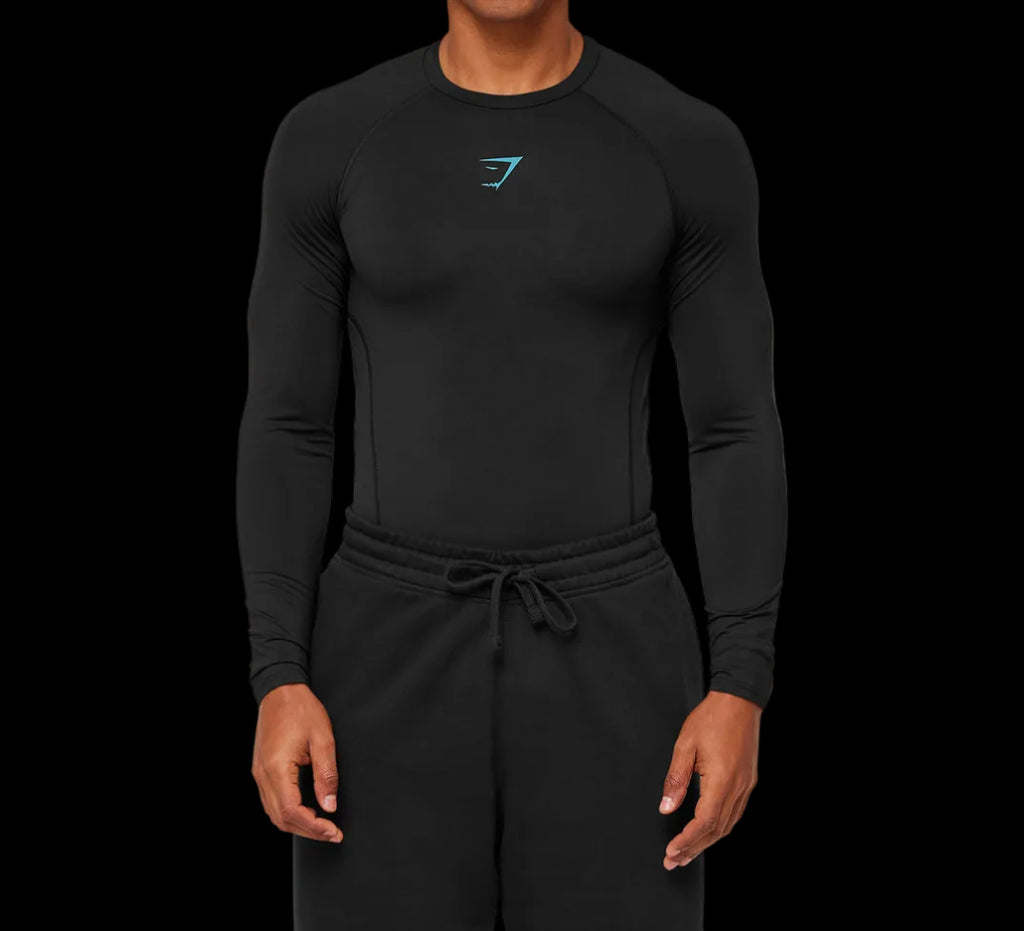 Gymshark Element Baselayer Long Sleeve T-Shirt - Black/Brand Blue
